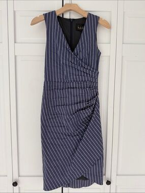 Striped Navy Ruched Midi Dress